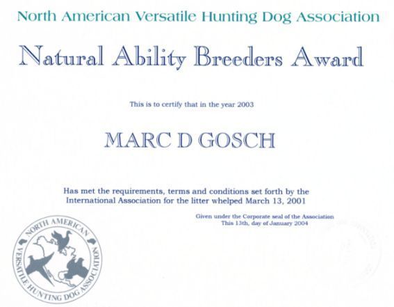 NAVHDA NA Breeders Award
